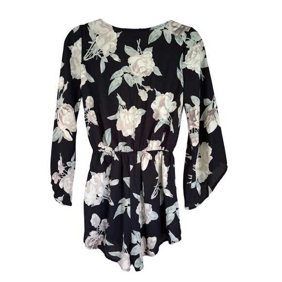 Audrey 3+1 Floral Long Sleeve V-Neck Romper With Elastic Waist - Picture 4 of 12